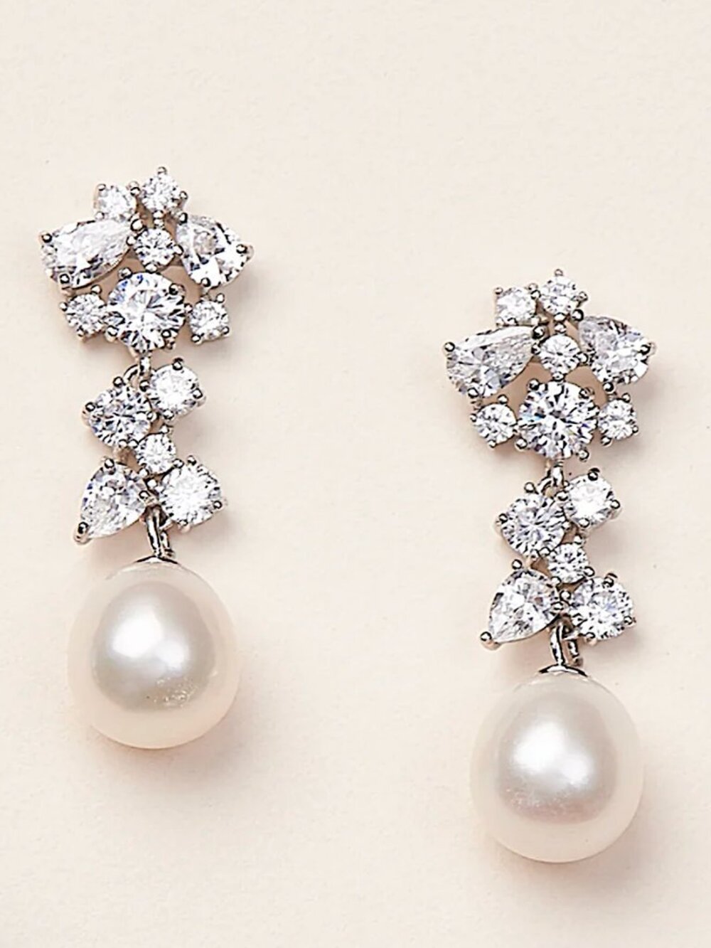 NEW Anthropologie BHLDN Large Pearl CZ Cluster Dangle Earrings